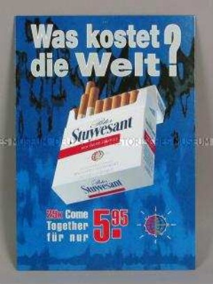 Werbeschild (beidseitig) mit Werbeaufdruck für "Peter Stuyvesant"-ZigaretteN