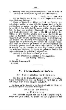 Unterrichtspläne für Volksschulen : [V. Elementarschulwesen]