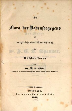 Die Flora der Bodenseegegend mit vergleichender Betrachtung der Nachbarfloren