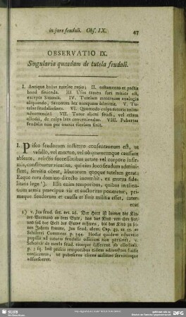 Observatio IX. Singularia quaedam de tutela feudali