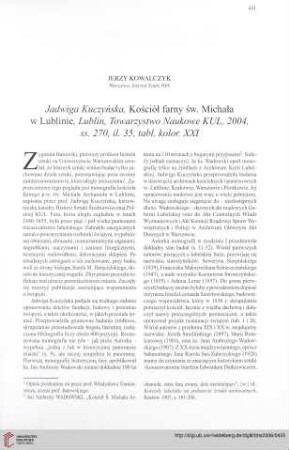 [Rezension von: Jadwiga Kuczyńska, Kościół farny św. Michała w Lublinie]