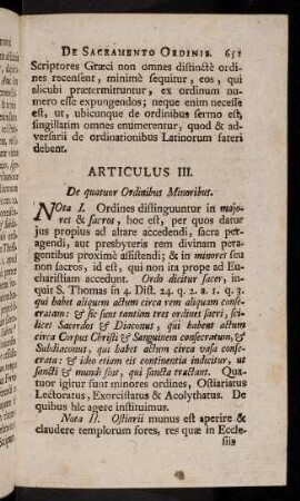 651-661, Articulus III. De quatuor Ordinibus Minoribus.