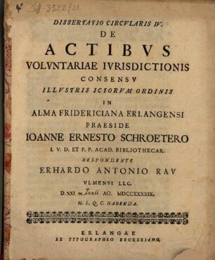 Dissertatio circ. IV. de actibus voluntariae iurisdictionis