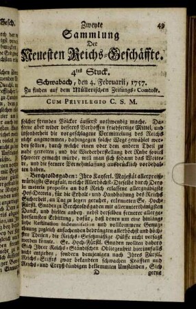 4tes Stuck. Schwabach, den 4. Februarii, 1757.
