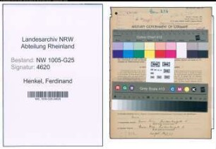 Entnazifizierung Ferdinand Henkel , geb. 05.07.1911 (Kaufm.Angestellter)
