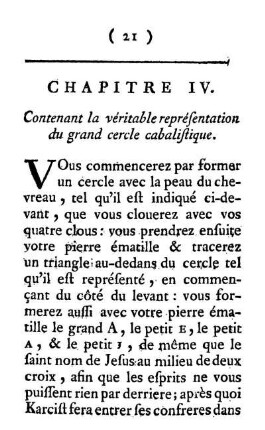Chapitre IV. Contenant la véritable représentation du grand cercle cabalistique