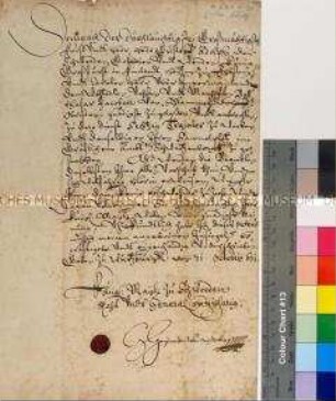 Patent von Sigismund Heusner von Wandersleben schwedischer Generalkriegskommissar betreffend die von Gustav Adolph König von Schweden befohlene Anwerbung von 60 Dragonern