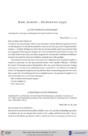Karl Jaspers- Diederichs (Diederichs Verlag, Düsseldorf) 1951