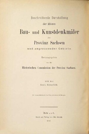 Beschreibende Darstellung der älteren Bau- und Kunstdenkmäler des Kreises Bitterfeld