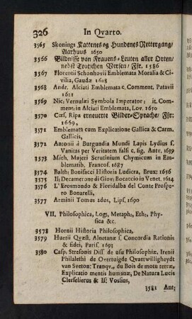 326-340, VII. Philosophica, Logica, Metaphys., Ehtica, Physica - VIII. Anatomia, Chemia, Medicina, Chirurgia