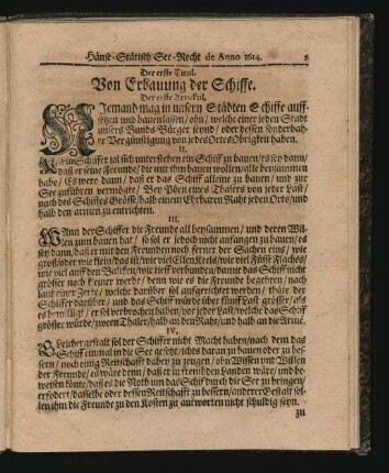 Der erste Titul. Von Erbauung der Schiffe