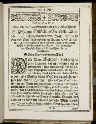 Dem Edel-Vesten, Großachtbarn und Hochgelahrten H. Johanni Wilhelmo Berckelmann [...]