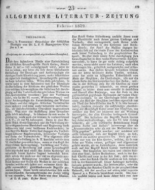 Baumgarten-Crusius, L. F. O.: Grundzüge der biblischen Theologie. Jena: Frommann 1828 (Fortsetzung der im vorigen Stück abgebrochenen Recension.)