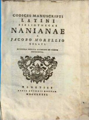 Codices Manuscripti Latini Bibliothecae Nanianae