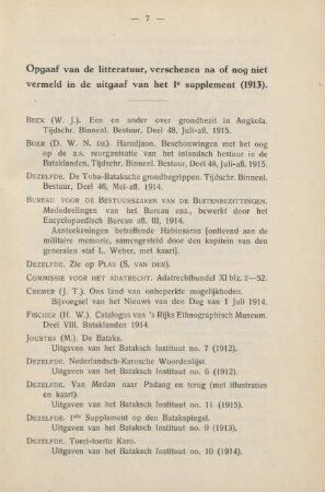 Opgaaf van de litteratuur, verschenen na of nog niet vermeld in de uitgaaf van het e supplement (1913)