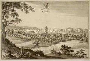 Drossen, Ansicht von Nordwesten (aus Merian/Brandenburg-Pommern)