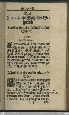 Das zwantzigste Paßions-Gespräch von Christi erlittenem Backen-Streich