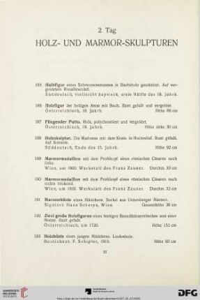 Holz- und Marmor-Skulpturen (Nr. 185-195)