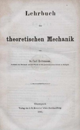 Lehrbuch der theoretischen Mechanik