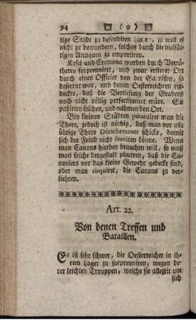 Art. 22. Von denen Treffen und Bataillen.