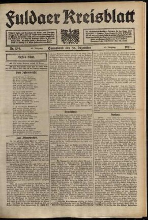 Erste Ausgabe vom Samstag, den 30. Dezember 1911.