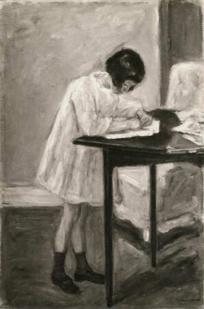 Im Stehen schreibendes Mädchen (Enkelin des Malers) : Im Stehen schreibendes Mädchen (Enkelin des Malers). Gemälde; 0,76 x 0,51 m (1923; M. Liebermann). Schwerin: Staatliches Museum 280