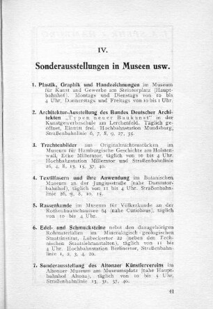 IV. Sonderausstellungen in Museen usw.