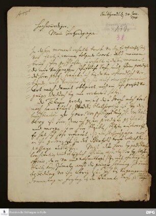 Brief von Samuel Urlsperger an August Hermann Francke.