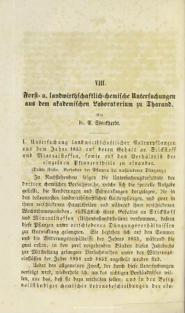 VIII. Forst- und landwirthschaftlich-chemische Untersuchungen aus dem akademischen Laboratorium zu Tharand