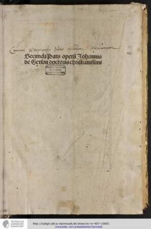 Secunda pars operum Johannis de Gerson doctoris christianissimi.
