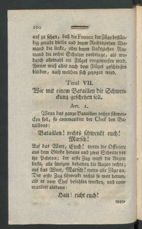 Titul VII. Wie mit einem Bataillon die Schwenckung geschehen soll