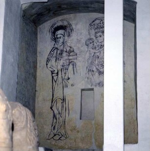 Zwei Figuren (Madonna und Maria Magdalena?) in Konturmalerei