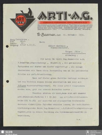 Arti-A.G., vormals Farbwerk Emil Jansen & Co., W.-Barmen : Mitteilung