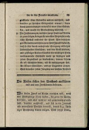 Die Reisen sollen den Verstand aufklären und uns von Irrthümern befreyen.