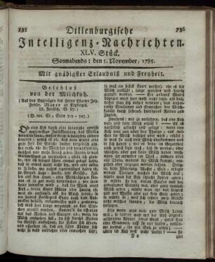 XLV. Stück. Sonnabends: den 5. November, 1785.