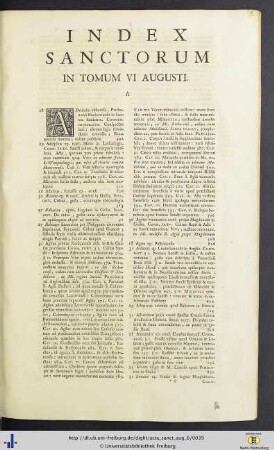 Index Sanctorum In Tomum VI Augusti.