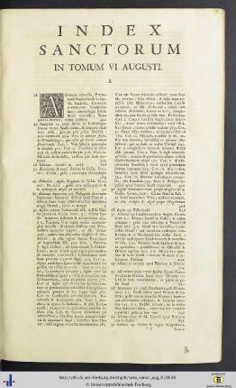 Index Sanctorum In Tomum VI Augusti.