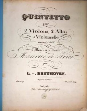 Quintetto : pour 2 violons, 2 altos et violoncelle ; oeuv. 29