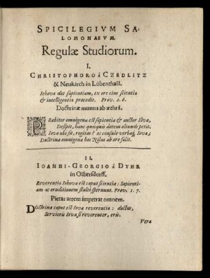 Spicilegium Salomonaeum. Regulae Studiorum.