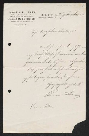 Brief von Paul Jonas an Gerhart Hauptmann