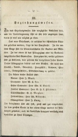 III. Erziehungswesen.