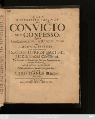 Dissertatio Iuridica De Convicto Non-Confesso