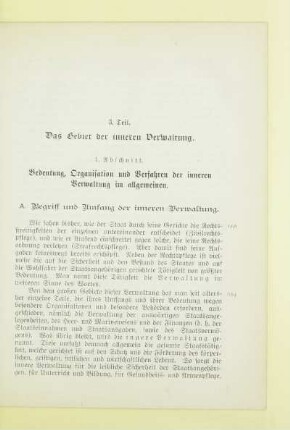 1. Abschnitt. Bedeutung, Organisation und Verfahren der inneren Verwaltung im allgemeinen