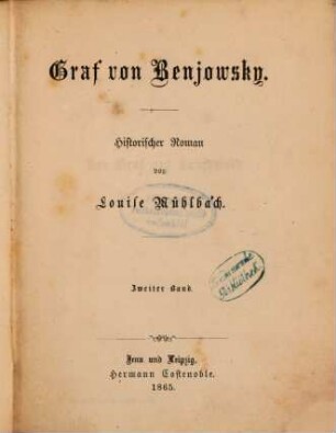 Graf von Benjowsky : historischer Roman, 2