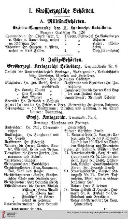 Großherzögliche Behörden, Bezirks=Commando des II. Landwehr=Bataillons, Großh. Kreisgericht und Amtsgericht