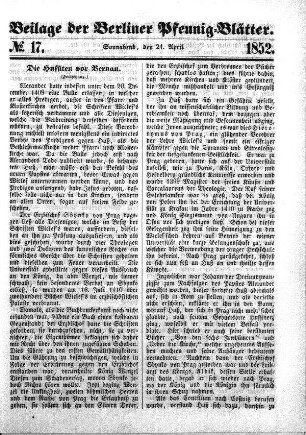 Beilage: No. 17, Sonnabend, den 24. April