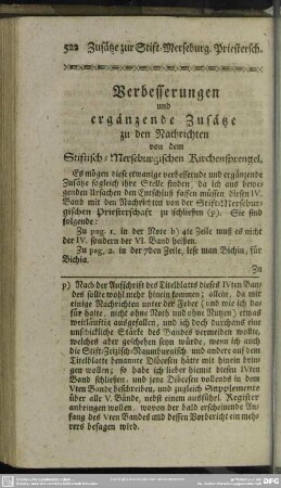 Verbesserungen und ergänzende Zusätze zu den Nachrichten von dem Stiftisch-Merseburgischen Kirchensprengel