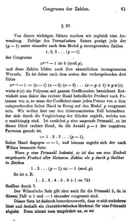 §.27. Ableitung des Wilson'schen Satzes aus dem Fermat'schen