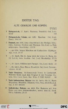 Alte Gemälde und Kopien (Nr. 1-34)