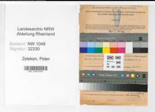 Entnazifizierung Peter Zeleken , geb. 12.02.1904 (Krankenpfleger)